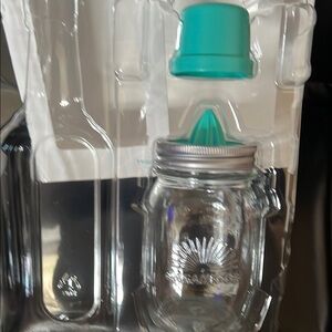 Blue and Gray Bar Accessory Mason Jar with Drinking Lid